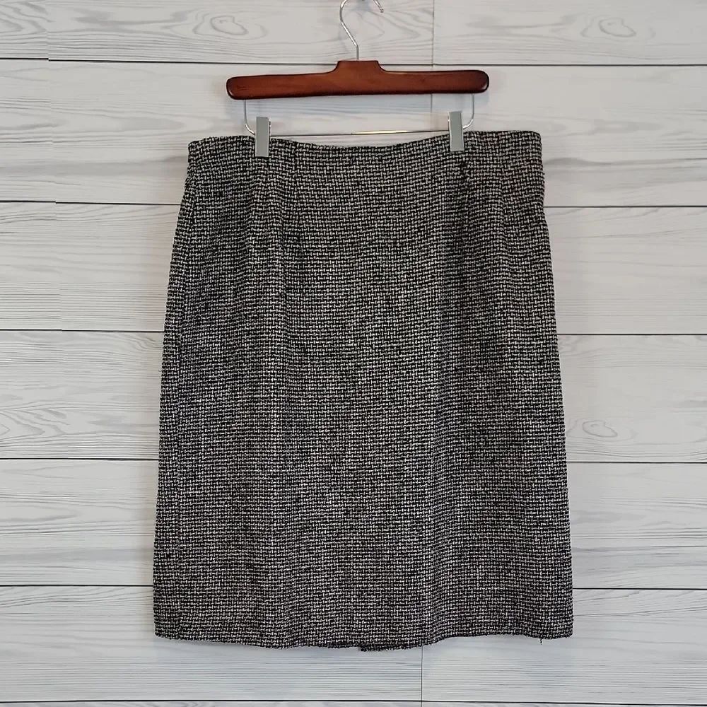 Vintage Maggie McNaughton Wool Blend Knit Pencil Skirt Black & White Womens 18W